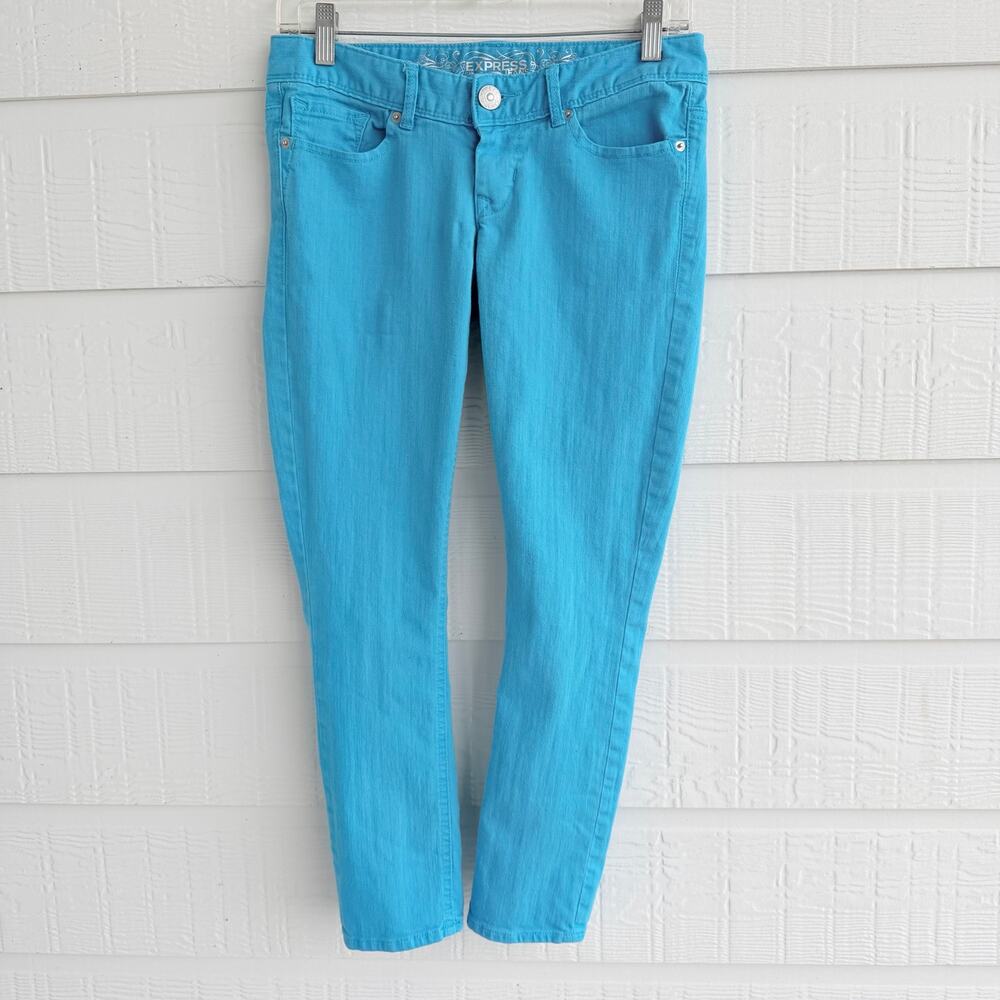 Express Turquoise Cropped Skinny Jeans Size 4 Y2K Capri Pants